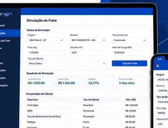 Tela do FreteExpert: simulação de frete